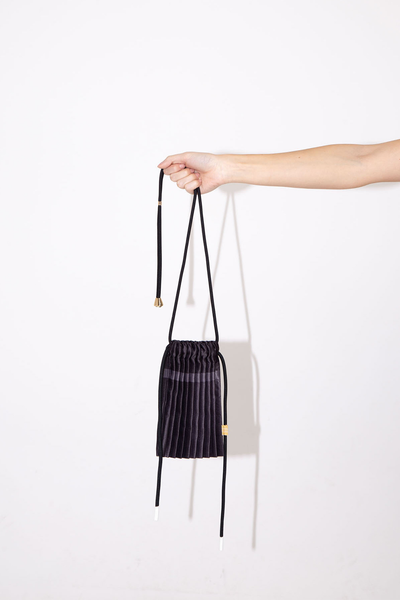 Pleated Satin Mini Bag - Black