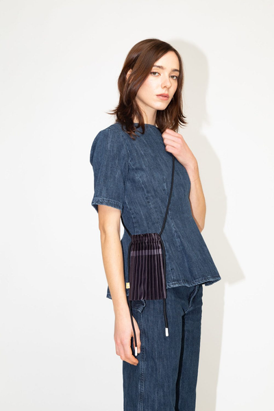 Pleated Satin Mini Bag - Black