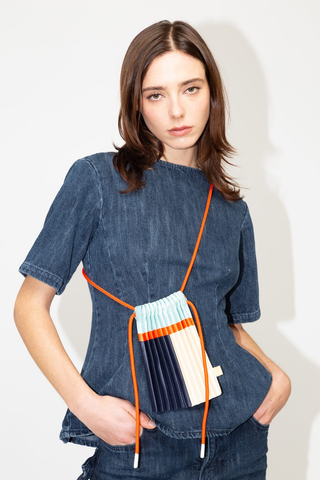 Pleated Satin Mini Bag - Blue