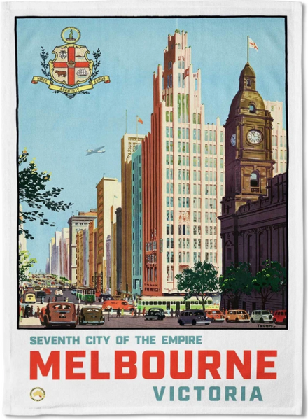 Tea Towel Retro Print Merchants - Melbourne 1940 CBD