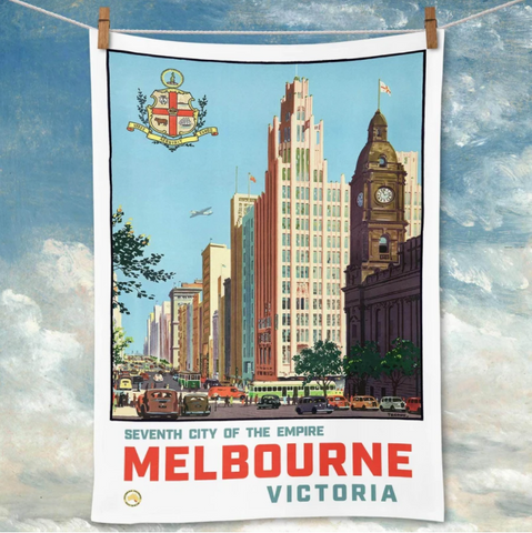 Tea Towel Retro Print Merchants - Melbourne 1940 CBD