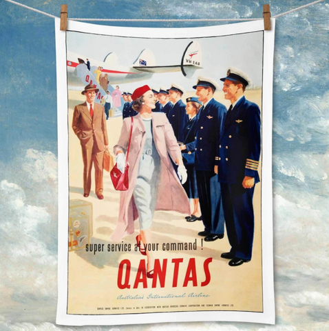 Tea Towel Retro Print Merchants - Qantas Super Service