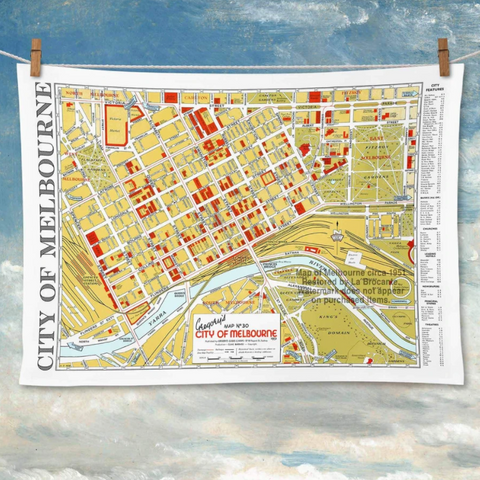 Tea Towel Retro Print Merchants - Melbourne 1951 Map