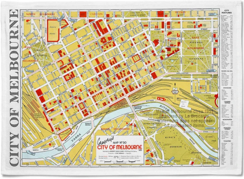 Tea Towel Retro Print Merchants - Melbourne 1951 Map