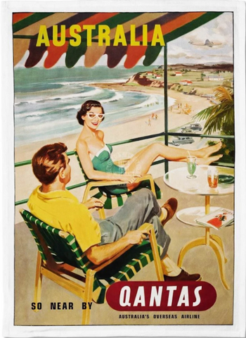 Tea Towel Retro Print Merchants - QANTAS Beach 1950s